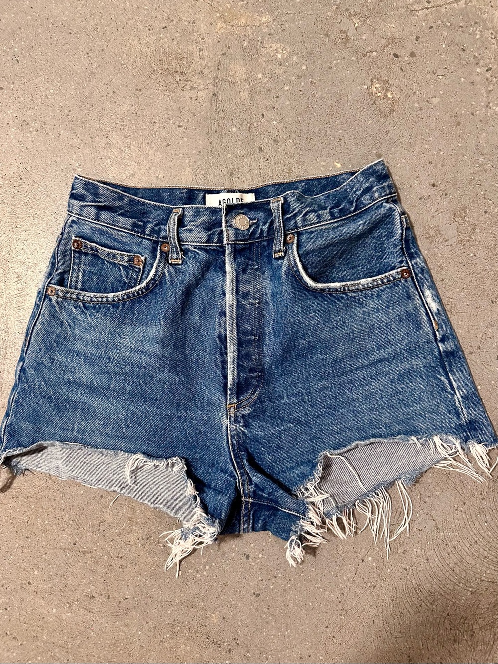 Agolde Vintage Blue High-Rise Distressed Denim Shorts